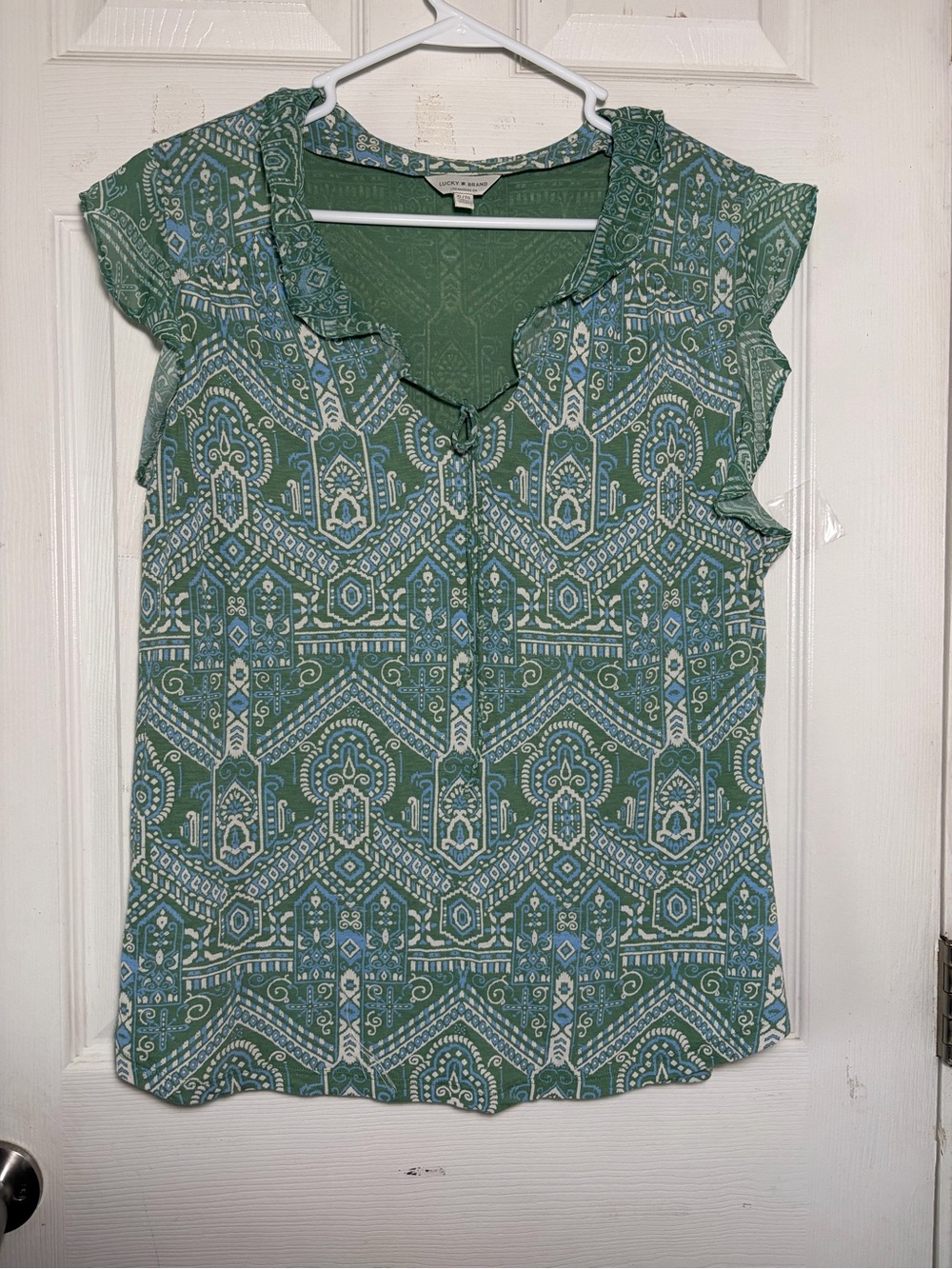 Lucky Brand Green & Blue Printed Short Sleeve Tunic Sz XL